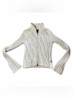 Vintage Y2k Abercrombie and Fitch Cable Knit Zip-Front Sweater Jacket - Cream